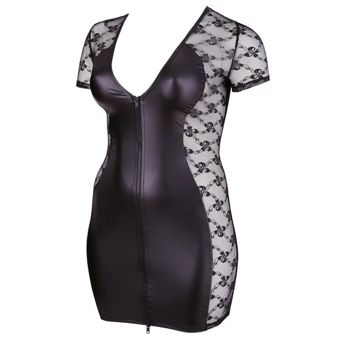 Plus Size Wetlook Mini Jurk met Transparante Zijstukken Cottelli Collection Plus Plus Size Wetlook Mini Jurk met Transparante Zijstukken