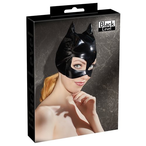 Black Level Fetish Masker van Vinyl Lak met Katten Oren