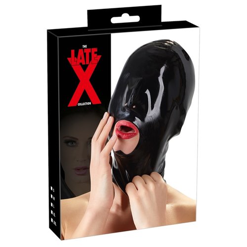 Late X Latex Strak Hoofd Masker Open Mond