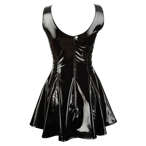 Black Level Vinyl Lak Wetlook Jurk met Uitlopende Rok