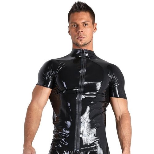 Late X Latex Mannen Shirt met Rits