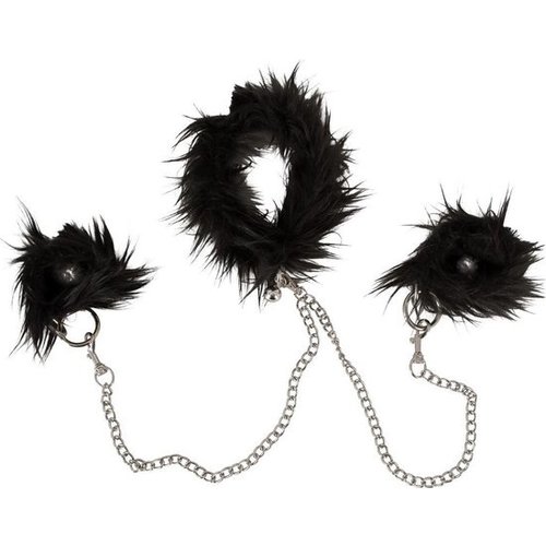 Bad Kitty Pluche Halsband met Polsboeien Klittenband Sluiting