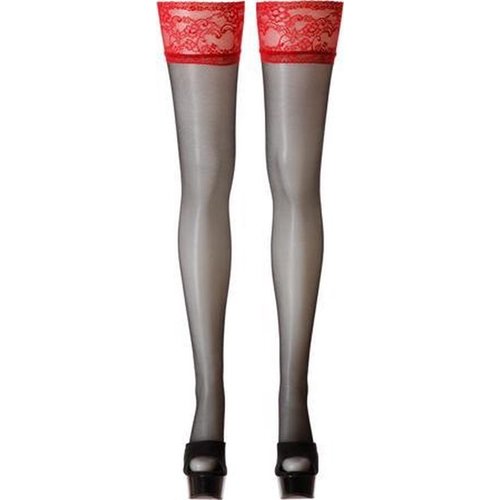 Cottelli Collection Stockings & Hosiery Hold Up Kousen met Breed Rood Kant Smal