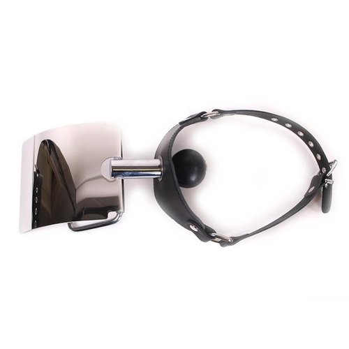 Kiotos Leather Fetish Ball Gag met WC Rol Houder Verstelbaar