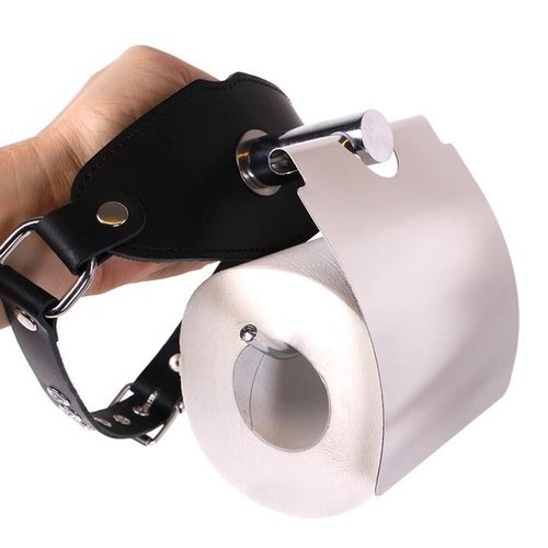 Kiotos Leather Fetish Ball Gag met WC Rol Houder Verstelbaar