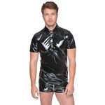 Black Level Vinyl Lak Wetlook Polo Shirt Mannen