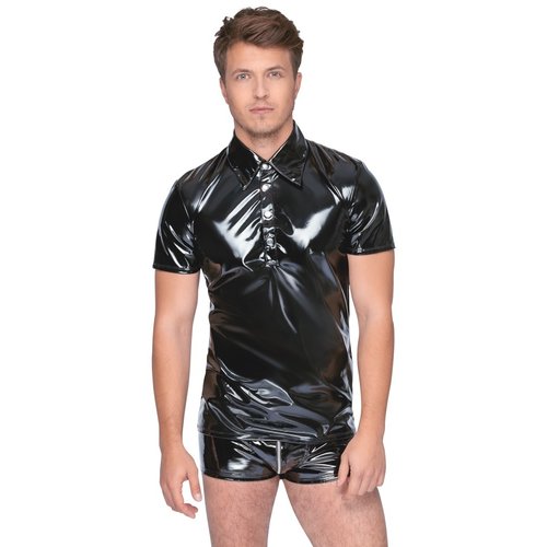 Black Level Vinyl Lak Wetlook Polo Shirt Mannen