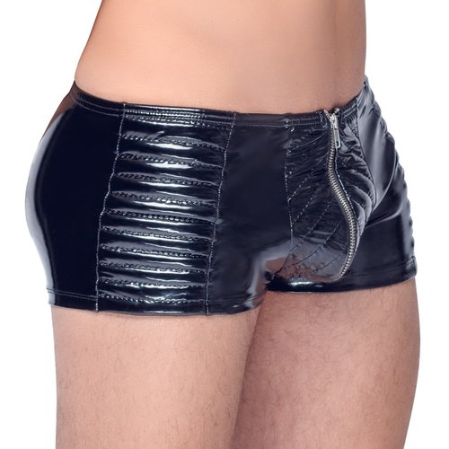 Black Level Vinyl Lak Wetlook Shorts met Gewatteerde Stiksels