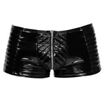 Black Level Vinyl Lak Wetlook Shorts met Gewatteerde Stiksels