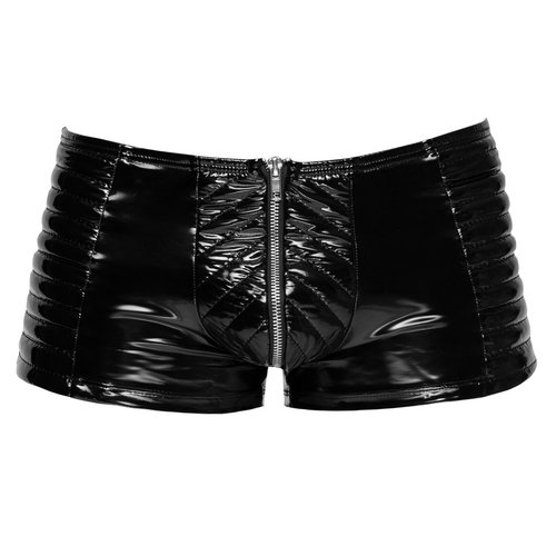 Black Level Vinyl Lak Wetlook Shorts met Gewatteerde Stiksels