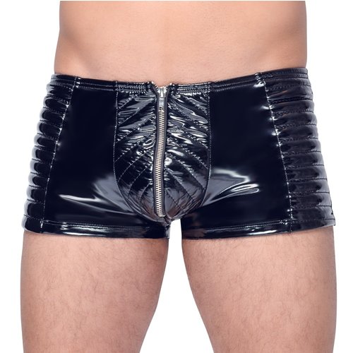 Black Level Vinyl Lak Wetlook Shorts met Gewatteerde Stiksels