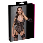 Cottelli Collection Lingerie Kanten Stringbody met Jarretels en Open Kruis