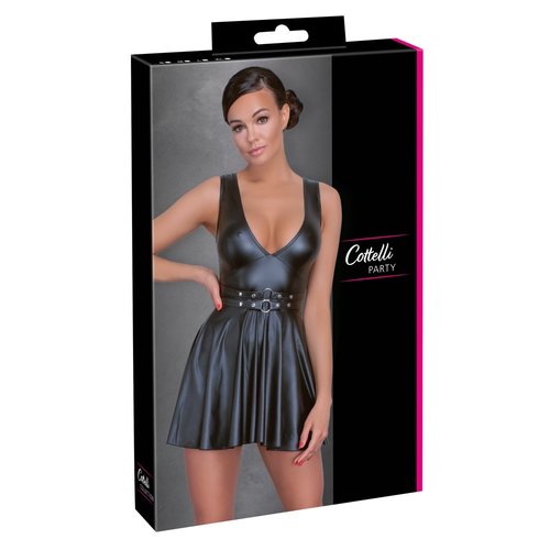 Cottelli Party Wetlook Uitdagende Mini Jurk met Decolleté