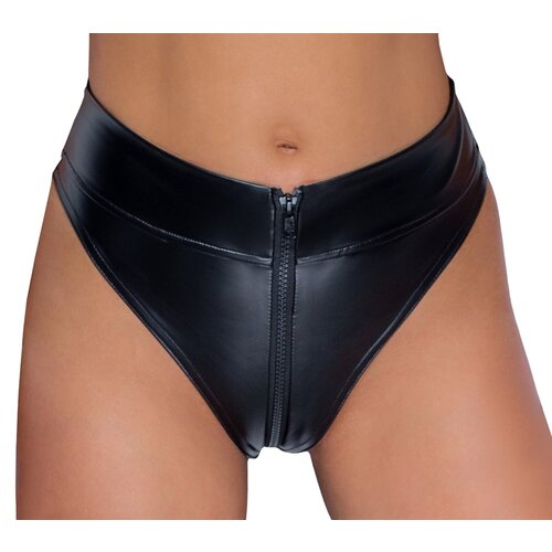 Noir Taille Holder Wetlook Slip met Rits