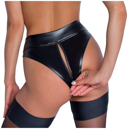 Noir Taille Holder Wetlook Slip met Rits