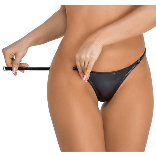 Noir Wetlook String met Haakopening