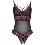 Cottelli Collection Lingerie Tweekleurig Bloemenkant Kruisloze Body