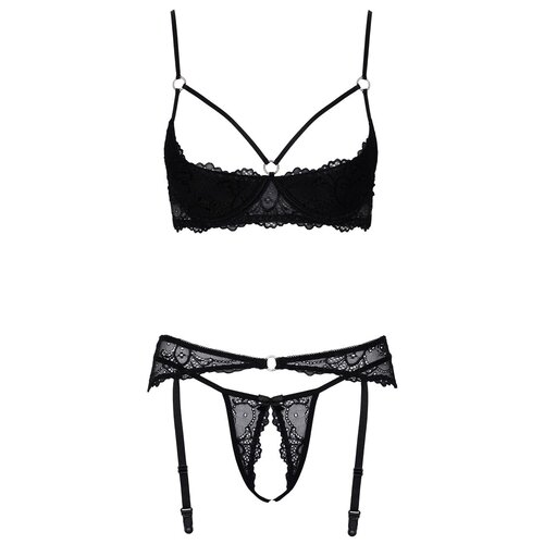 Cottelli Collection Lingerie Open Jarretel Set met Strass Elementen