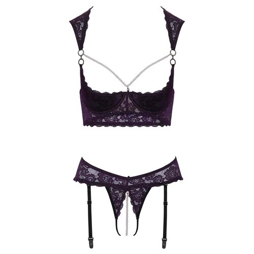 Cottelli Collection Lingerie Longline Jarretel Set Open Kruis met Parels