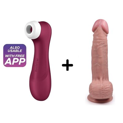 Satisfyer Pro 2 Gen 3 Rood Connect App met Handful Medium Dildo Combinatie Voordeel Set