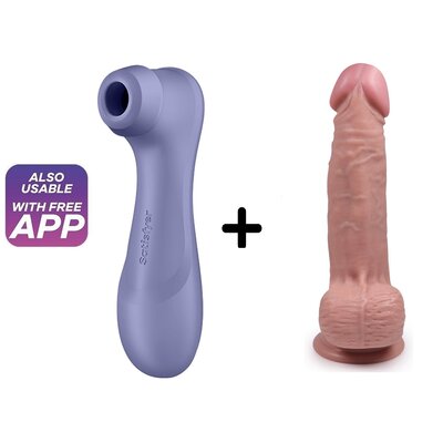 Satisfyer Satisfyer Pro 2 Gen 3 Paars Connect App met Handful Medium Dildo Combinatie Voordeel Set Satisfyer Pro 2 Gen 3 Paars Connect App met Handful Medium Dildo Combinatie Voordeel Set