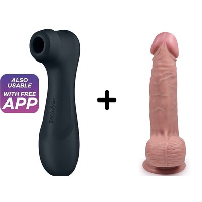Satisfyer Pro 2 Gen 3 Zwart Connect App met Handful Medium Dildo Combinatie Voordeel Set
