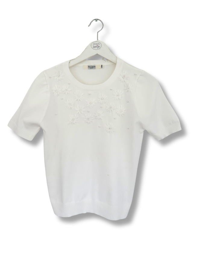 TOP FINE KNIT FLOWER PEARL CH888