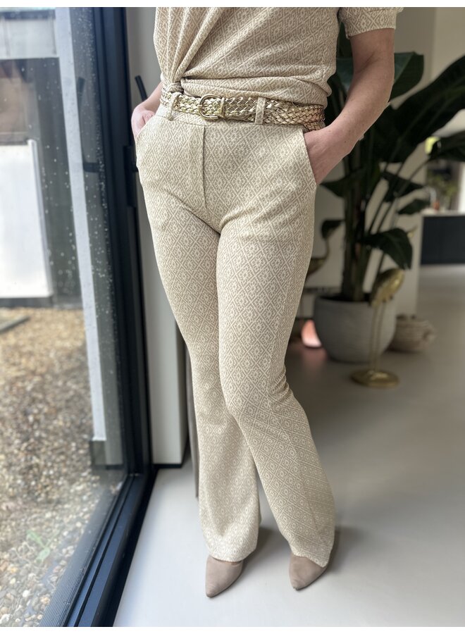 BROEK FLAIR BEIGE GOLD KNIT LUREX