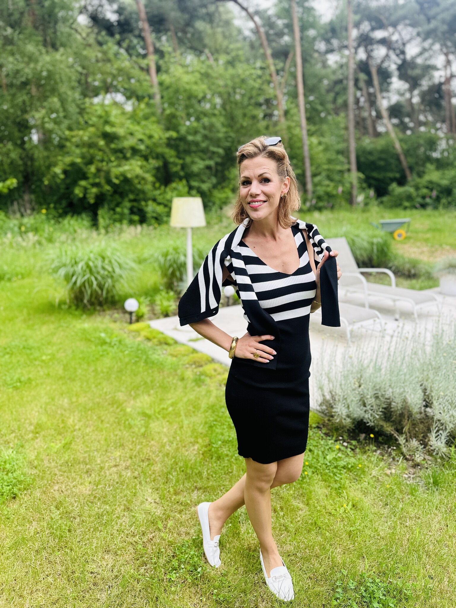 JK CASUAL JURK TWINSET STRIPE BLACK WHITE AA3392