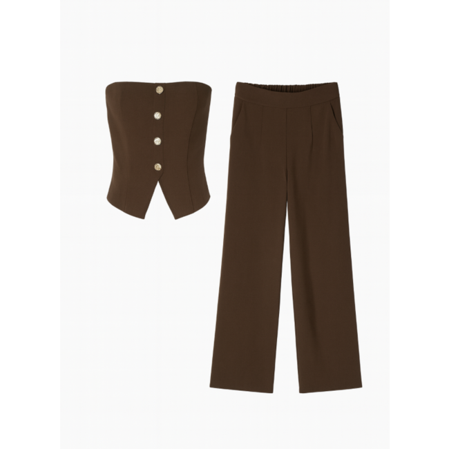 SET GILET/ BROEK CHOCO STRAPLESS
