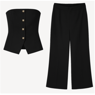 SET GILET/ BROEK BLACK STRAPLESS