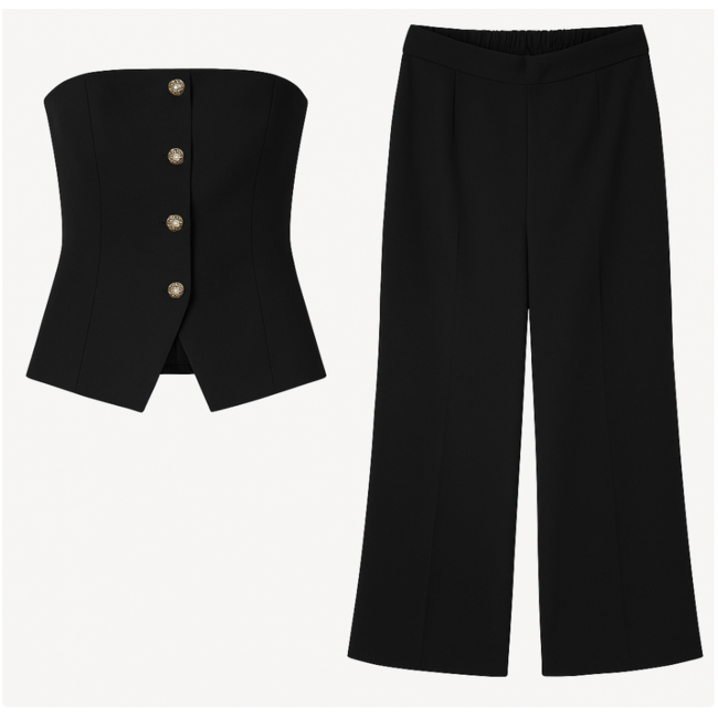 SET GILET/ BROEK BLACK STRAPLESS