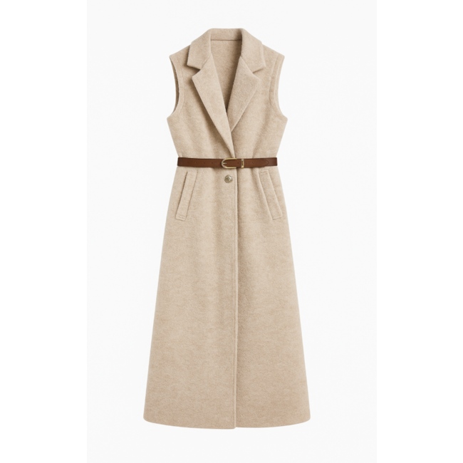 BODYWARMER LUNGO MET COGNAC RIEM ONESIZE