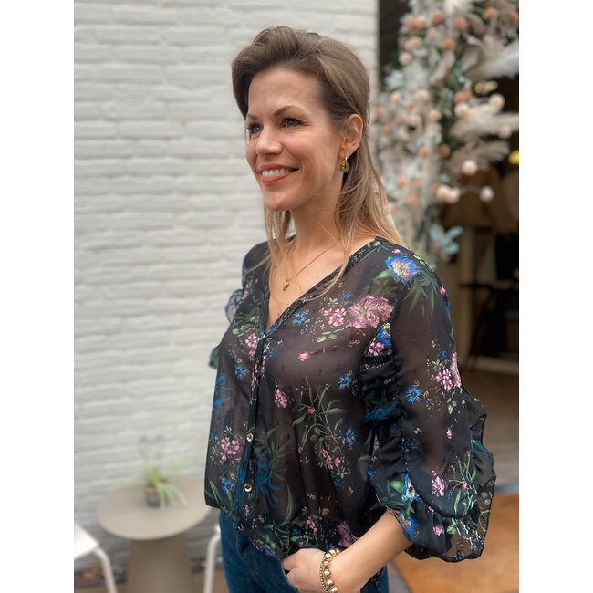 BLOUSE SYENNA BLACK FLOWER