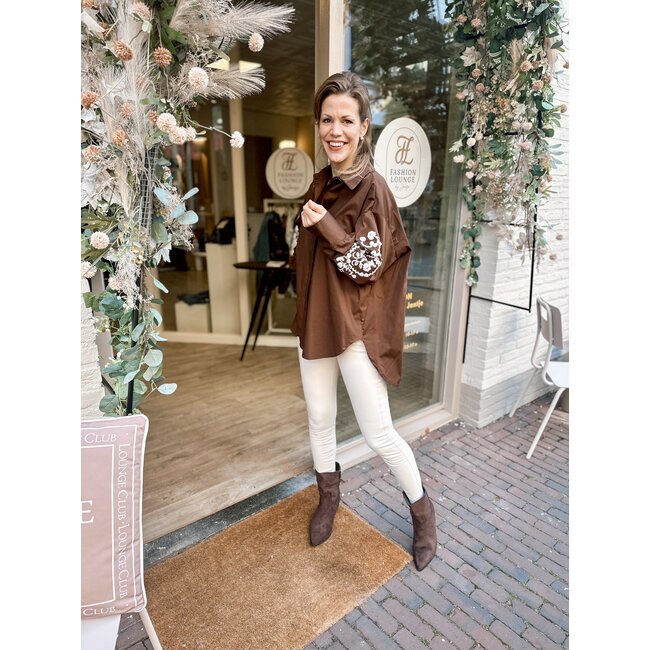 BLOUSE CHOCO MET ECRU  BRODERIE