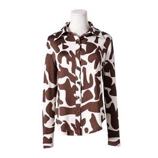 BLOUSE STRETCH PRINT COFFEE  HS9817