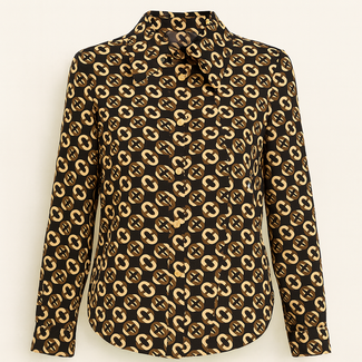 BLOUSE STRETCH PRINT BLACK/CHOCO  HS9850 BLOUSE STRETCH PRINT BLACK/CHOCO  HS9850