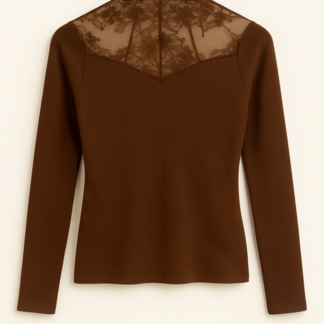 TOP LONGSLEEVE FINE KNIT CHOCO LACE CH9153