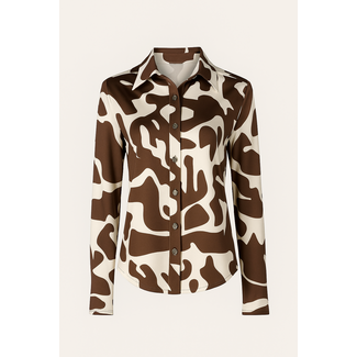 BLOUSE STRETCH PRINT COFFEE  HS9817