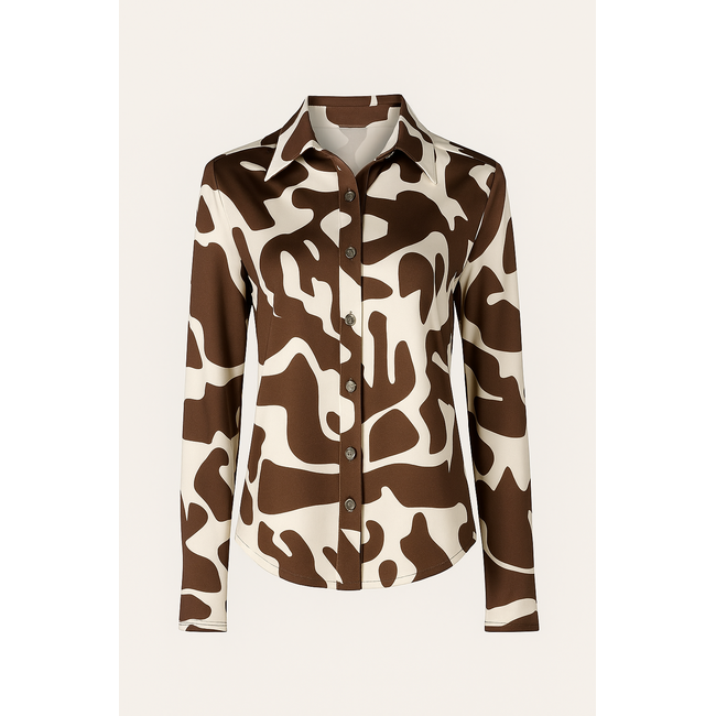 BLOUSE STRETCH PRINT COFFEE  HS9817