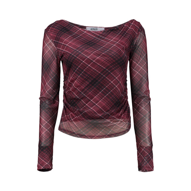 TOP MESH NATALIE BURGUNDY CHECK