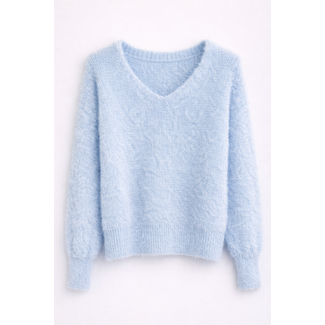 TRUI V-NECK FLUFFY KNIT BABYBLUE