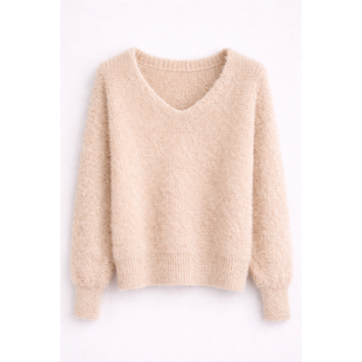 TRUI V-NECK FLUFFY KNIT BEIGE