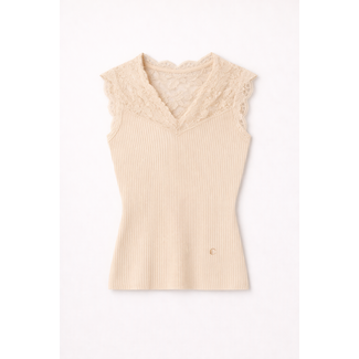 TOP FINE KNIT LACE BEIGE CH9134