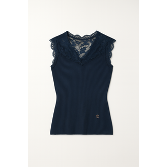 TOP FINE KNIT NAVY LACE CH9134