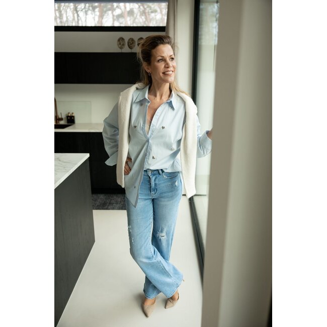 BLOUSE SOFT BLUE SILVER HEART 21252