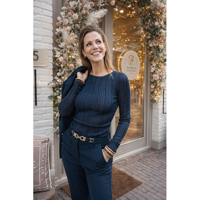 LOFTY MANNER TOP MABEL STRETCH LUREX NAVY