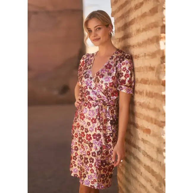 FREEBIRD JURK DIEKE SS FLOWER SEQUINS