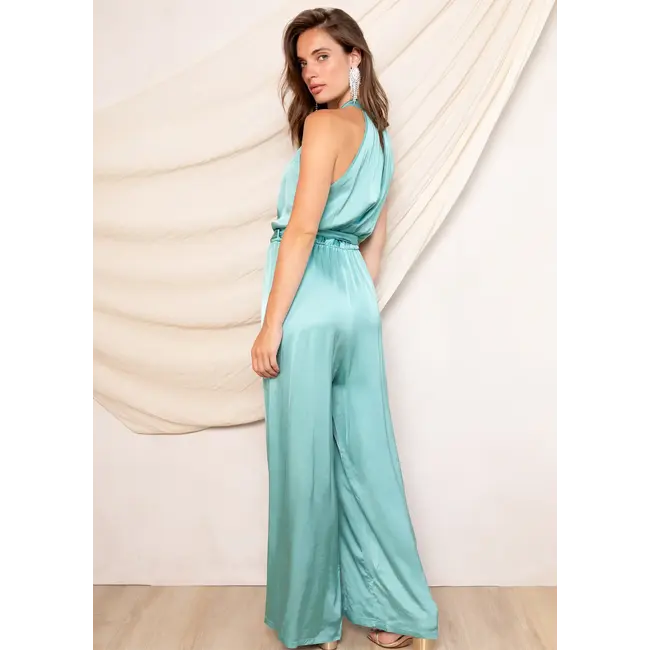 FREEBIRD JUMPSUIT JAIRA SEA GREEN SATIN