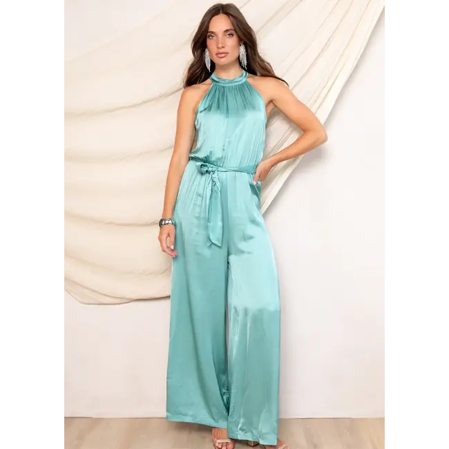 FREEBIRD JUMPSUIT JAIRA SEA GREEN SATIN